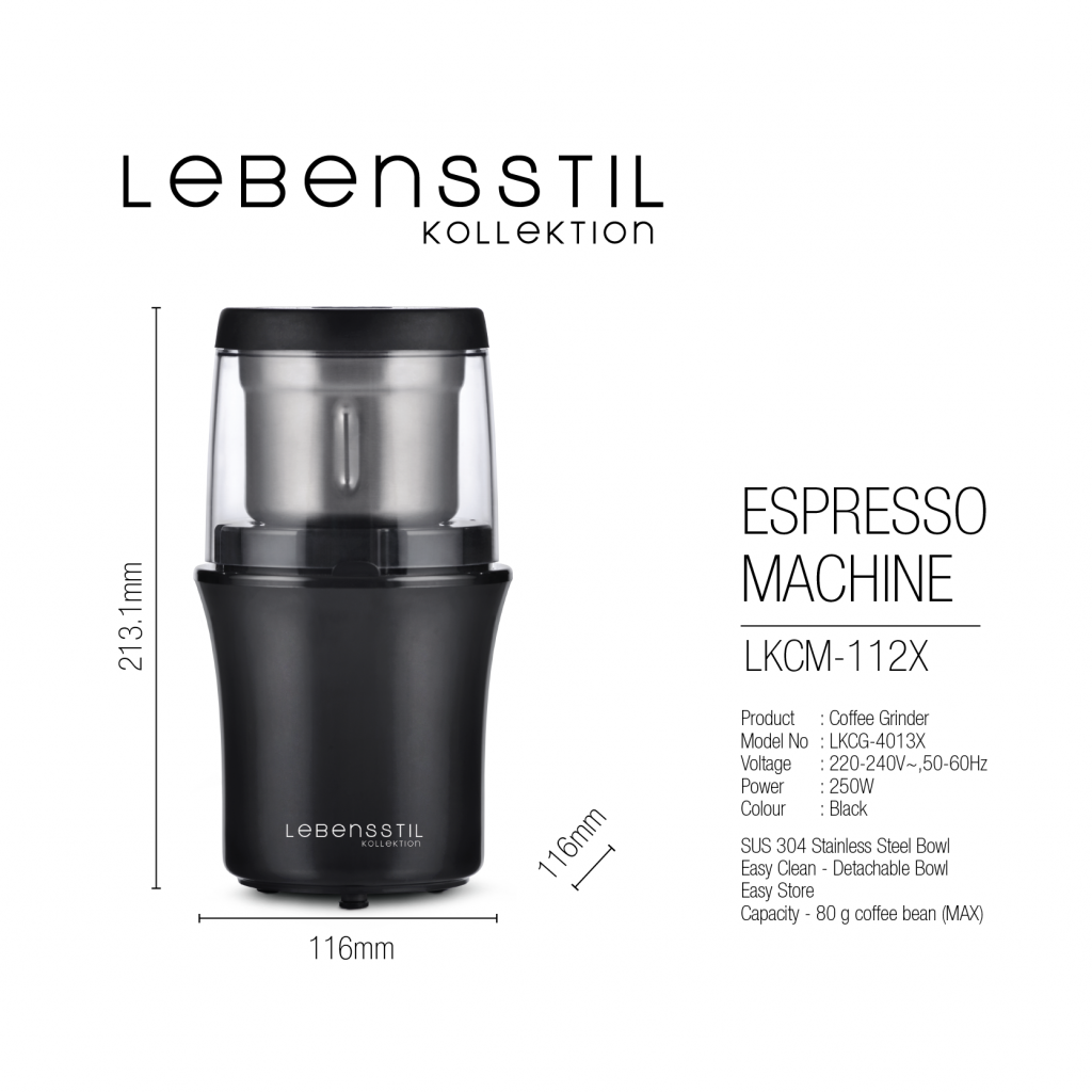 Lebensstil Electric Turbo Coffee Bean Grinder LKCG-4013X spec